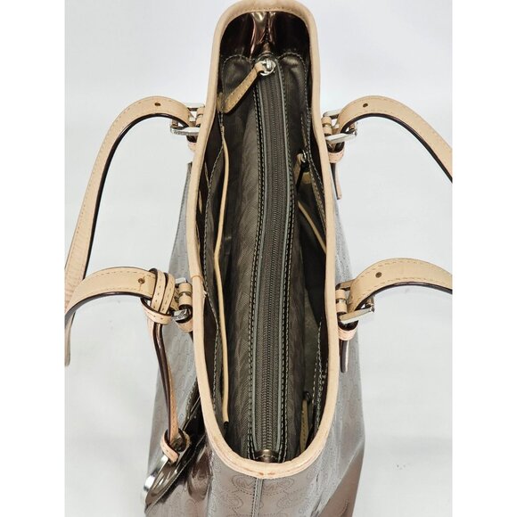 Michael Kors Women's Chrome/Tan Jet Set MK Snap Pocket Tote Size Medium 170 - Picture 10 of 16